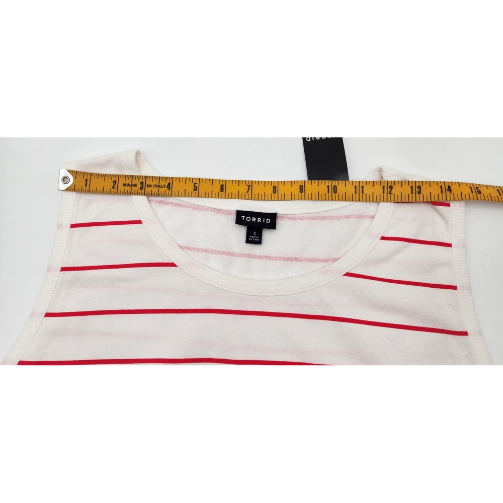 Torrid Tank Top Women 14-16 White Red NEW Striped Babydoll Peplum Ruffle Cotton - Picture 3 of 9